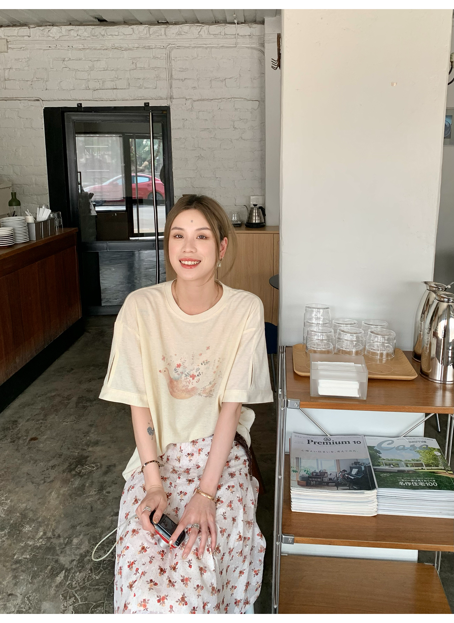 LelyMooch プリント ゆったりシルエット半袖Tシャツ  LEM142