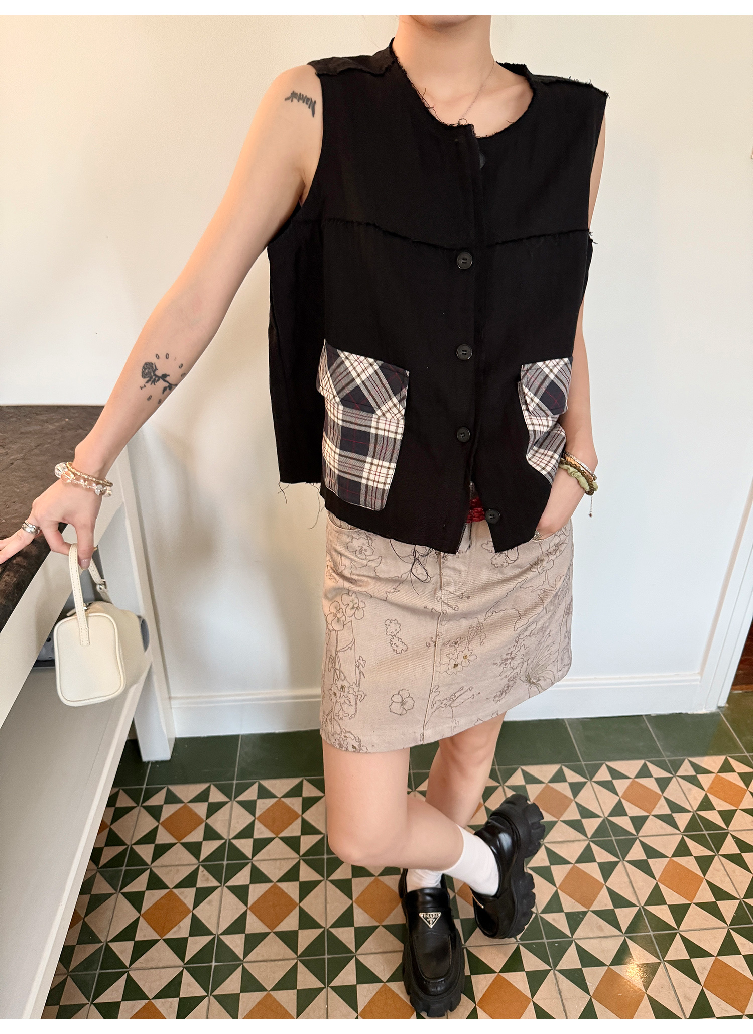 LelyMooch 花柄Aラインコットンスカート 防止めくれ加工！ LEM217