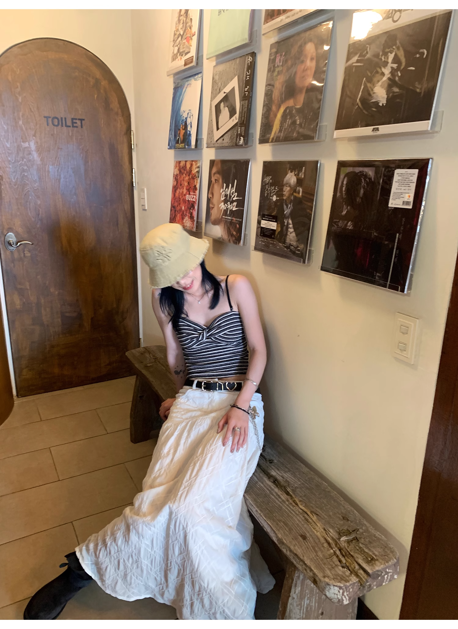 LelyMooch   立体格子柄 ホワイトスカート  LEM040