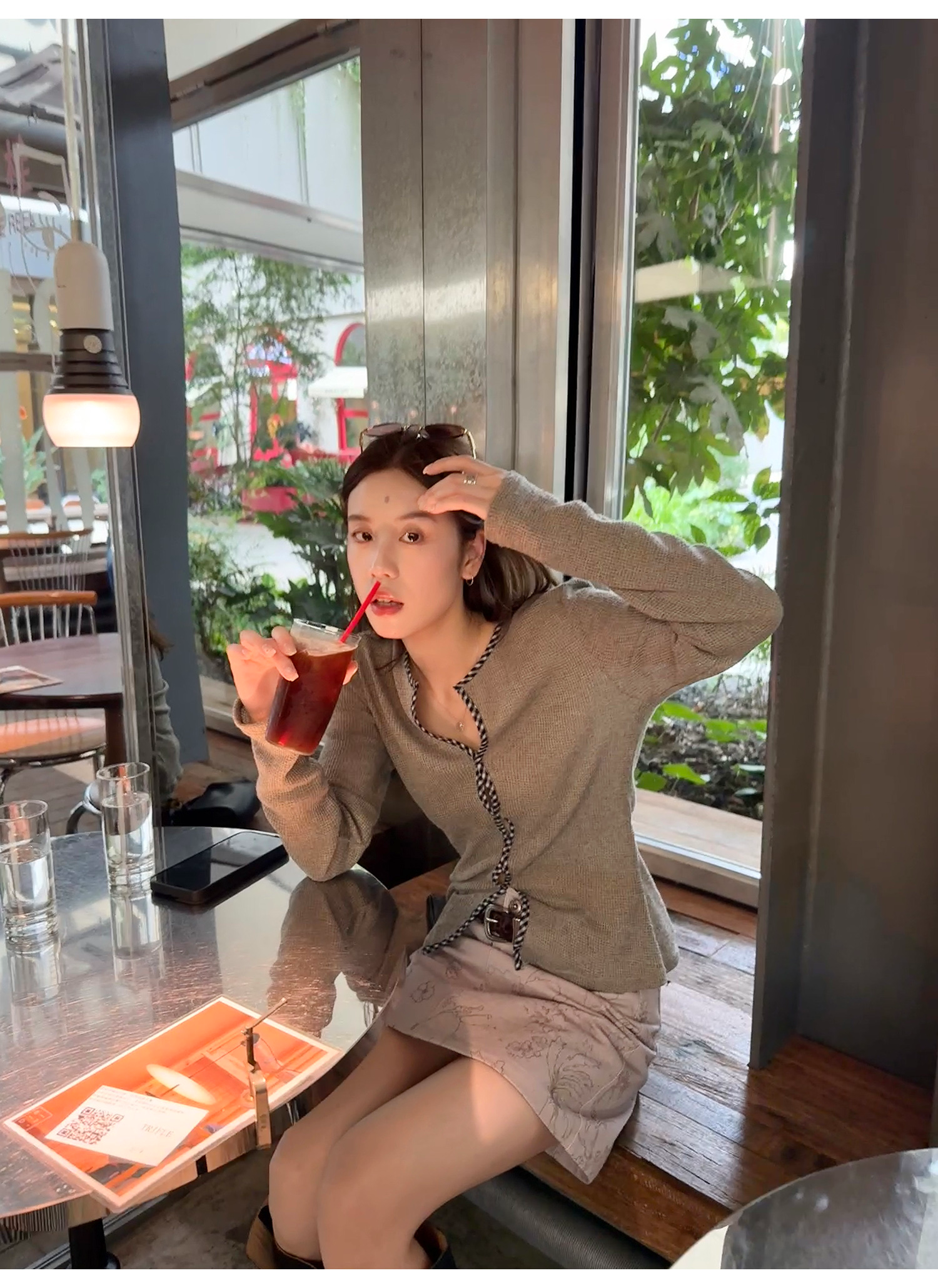 LelyMooch チェック柄ウエスト細見えニットトップス  LEM216