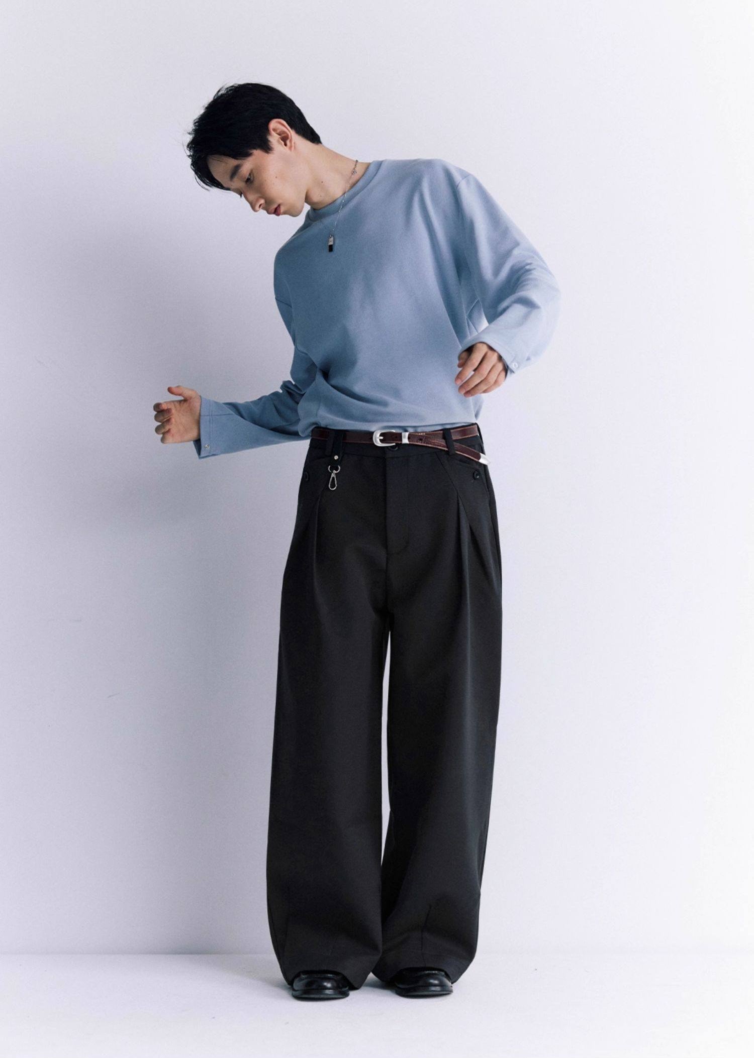 ハリ感Aラインシルエット重厚ウォーム素材スラックスClean Fit  LOM031