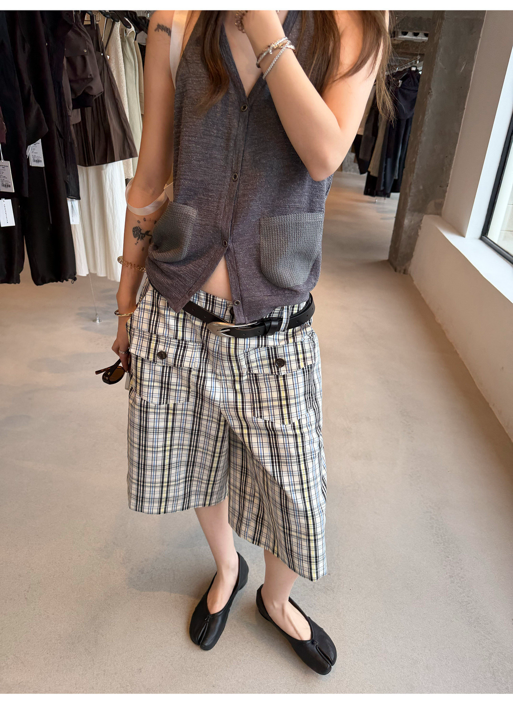 LelyMooch ヴィンテージチェック ハーフカーゴパンツ  LEM375