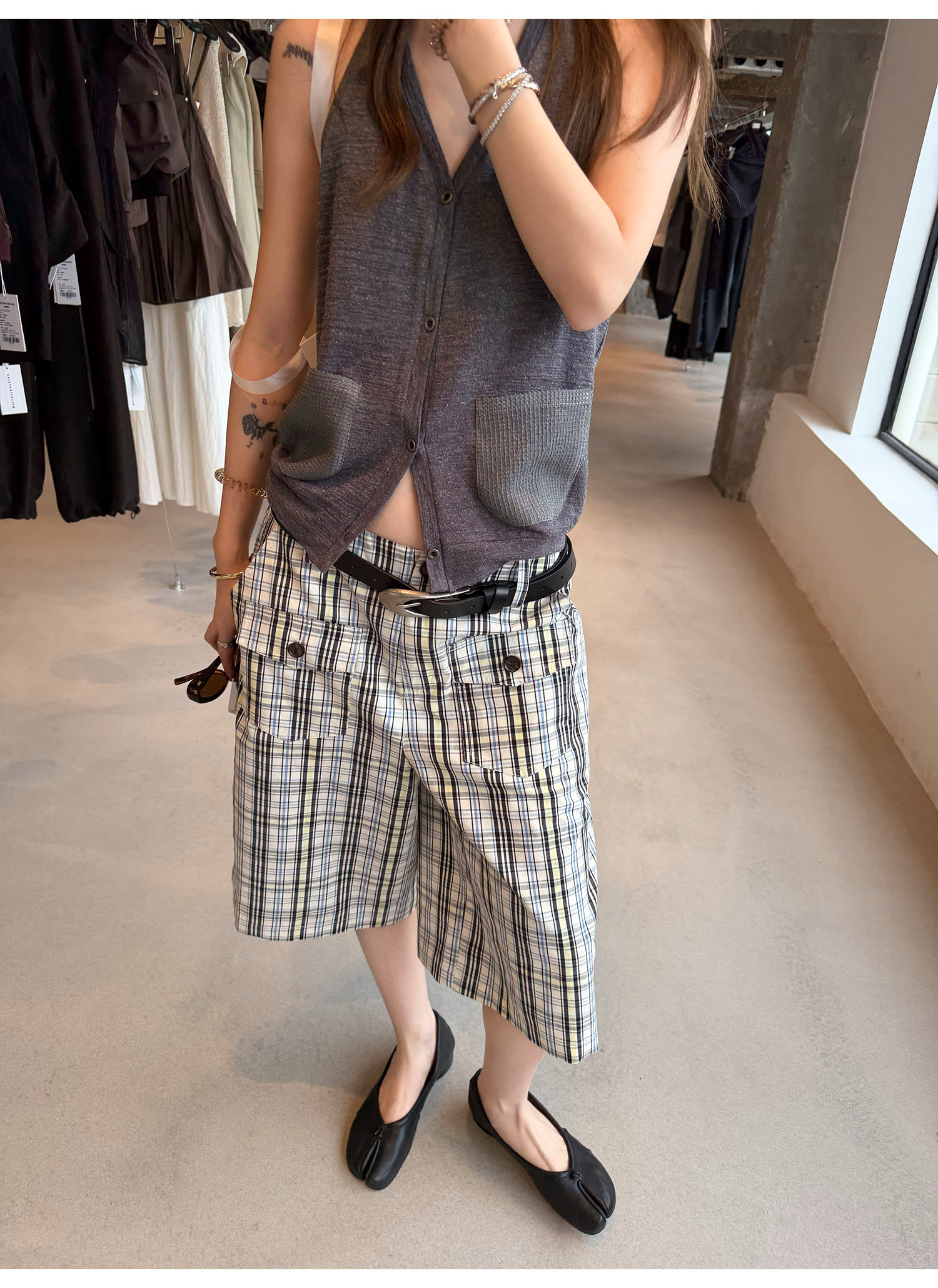LelyMooch ヴィンテージチェック ハーフカーゴパンツ  LEM375