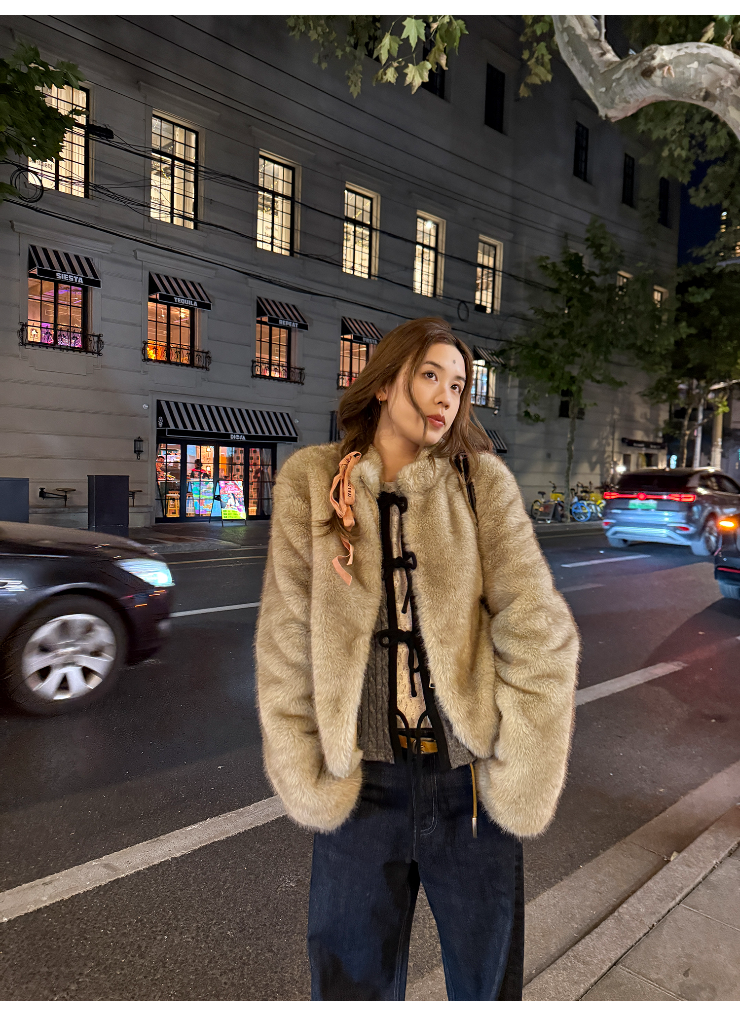 LelyMooch ふわふわエコファーコート｜オートミール  LEM268