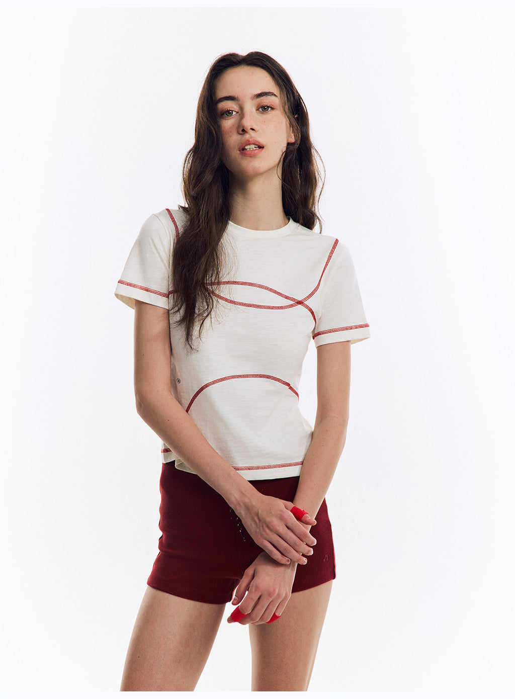 配色ライン半袖Tシャツ  LOM078