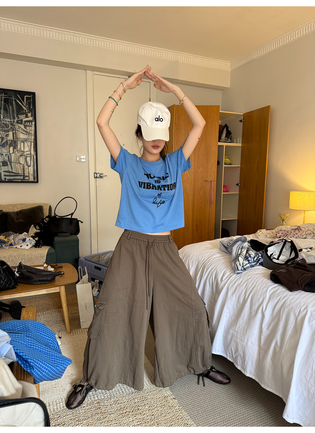 LelyMooch 配色ロゴプリント×ヴィンテージ風  スラブ綿麻 半袖Tシャツ  LEM331