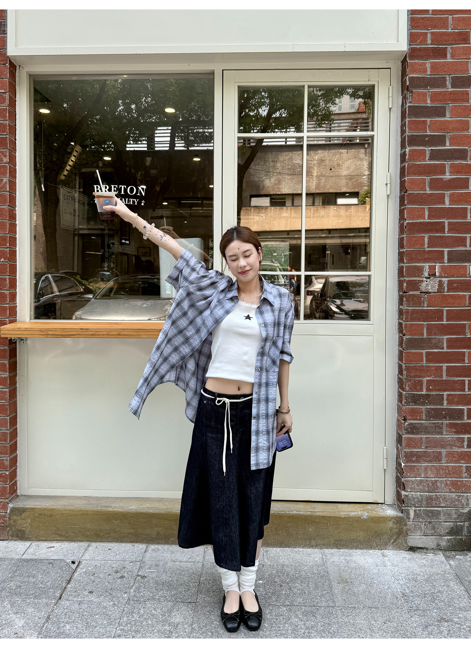 LelyMooch パープル格子柄・軽量半袖シャツ  LEM198