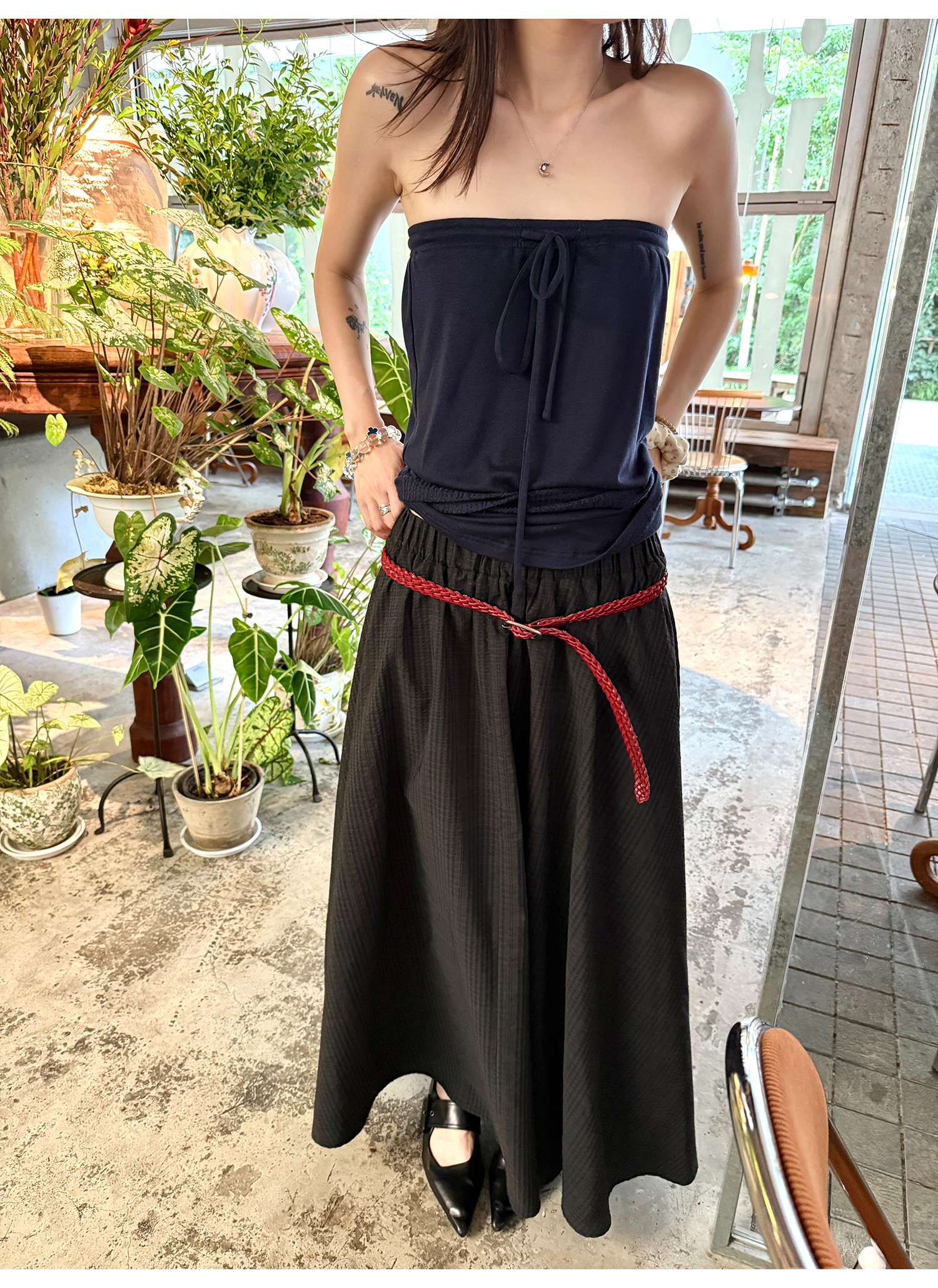 LelyMooch ふんわりチェックロングスカート  LEM208