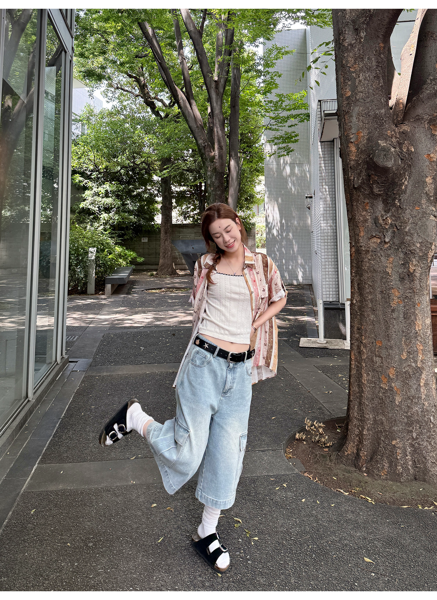 LelyMooch 体型カバー◎ カーゴデニムパンツ  LEM182