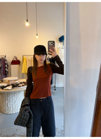 LelyMooch 配色切替 スリムフィット長袖トップス   LEM424