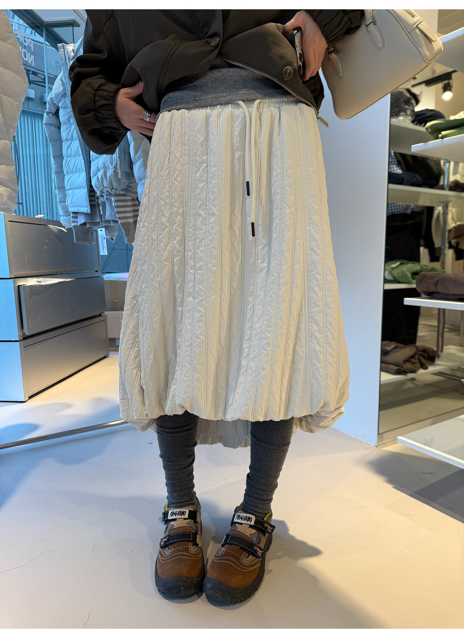 LelyMooch ドロスト ロングスカート シワ感素材 前後差  LEM288