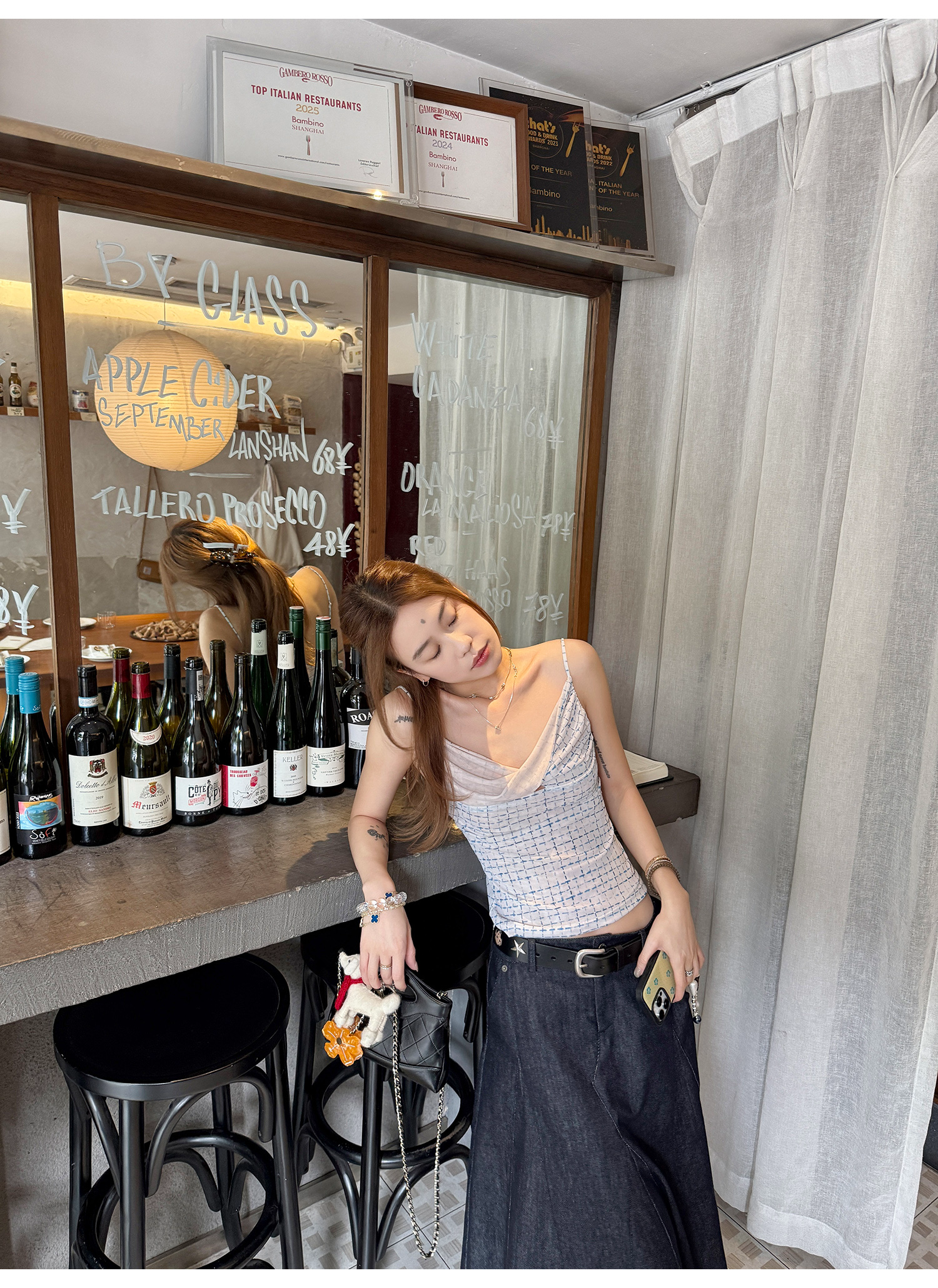 LelyMooch チェック柄 ドレープキャミトップス  LEM191