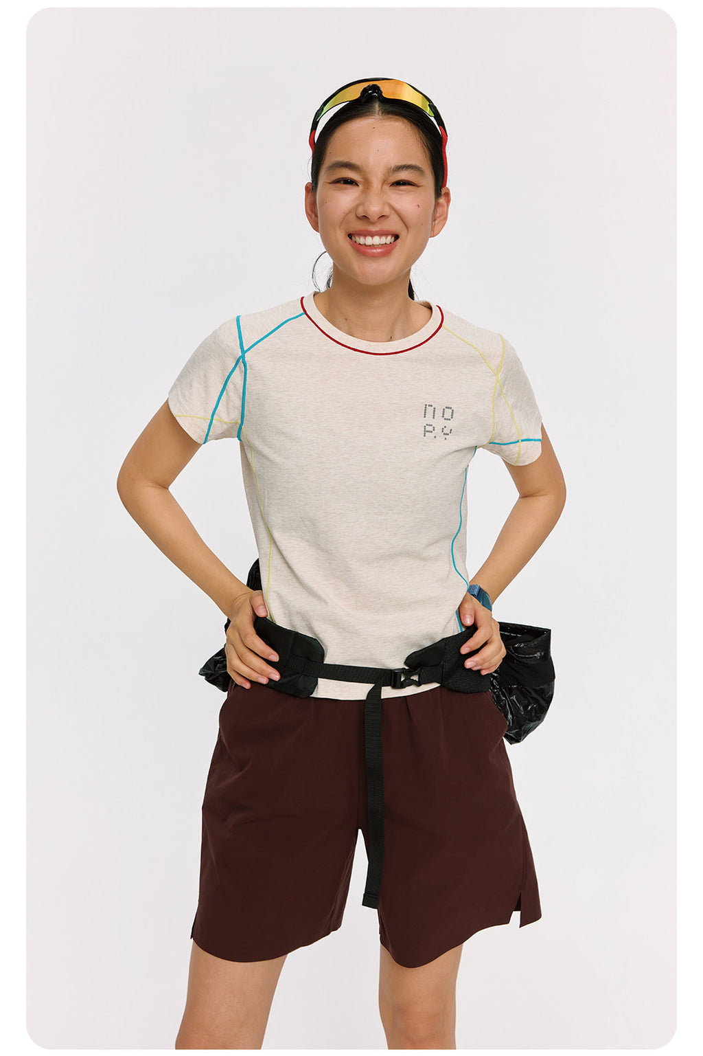 すっきり見える 配色ステッチ半袖Tシャツ  LOM075