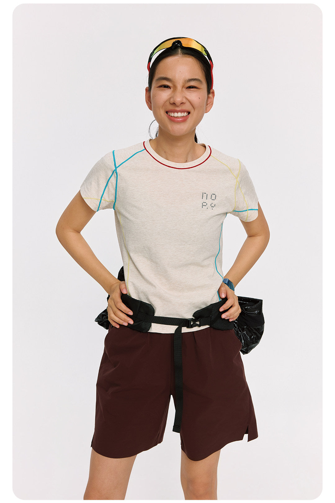すっきり見える 配色ステッチ半袖Tシャツ  LOM075