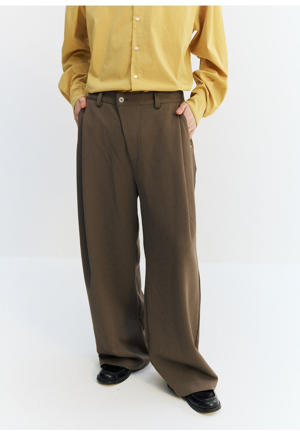 リヨセル混　不規則前立て ワイドパンツ LOM046