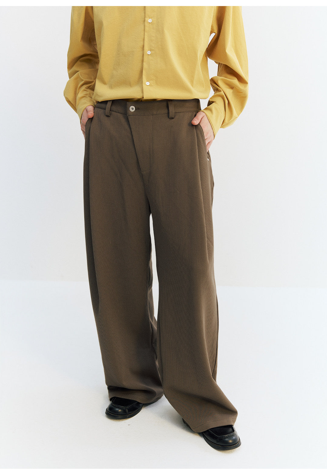 リヨセル混　不規則前立て ワイドパンツ LOM046