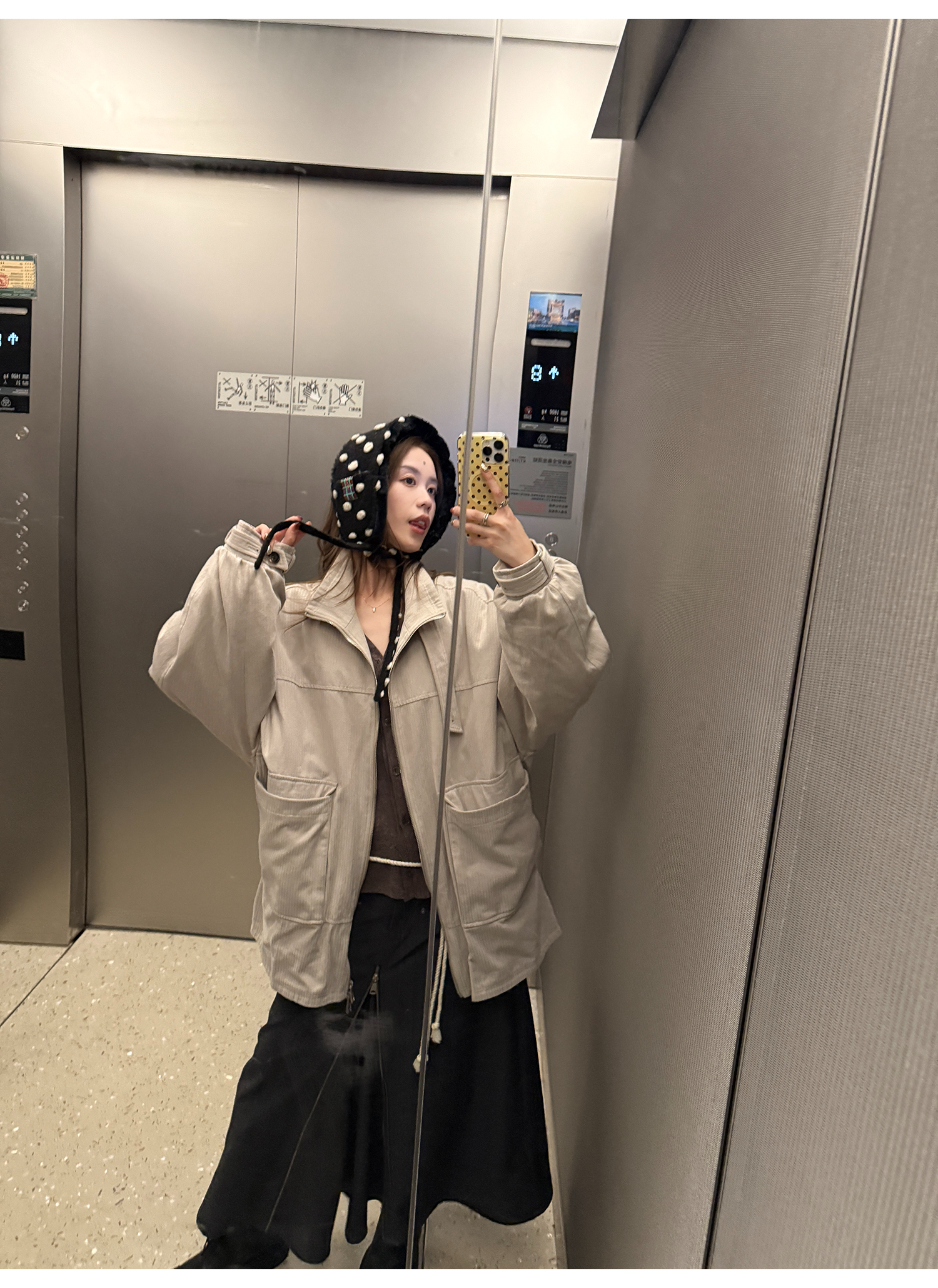 LelyMooch ペイズリー柄 キルティング立ち襟コート   LEM233