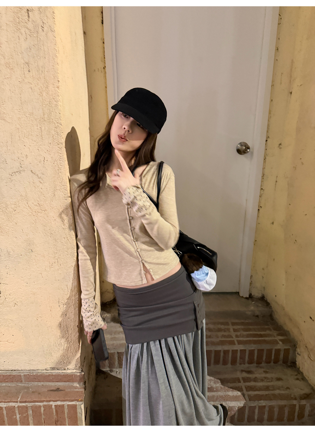 LelyMooch ドット切替 フレアスリーブニットトップス  LEM323