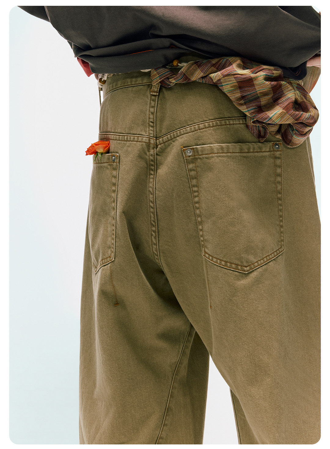 ムラ感デニム 断ち切り仕様 紐プレゼント イージーワイドパンツ LOM041