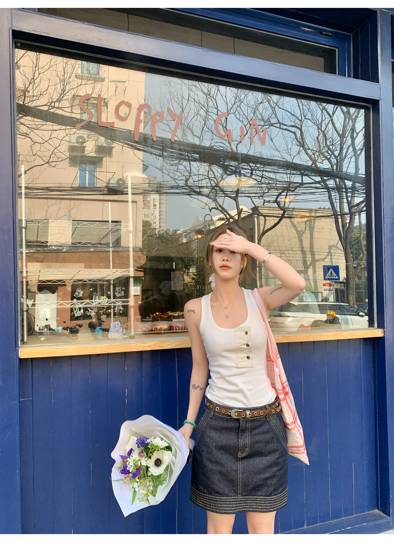 LelyMooch 　デニムスカート‌  インディゴ　LEM129