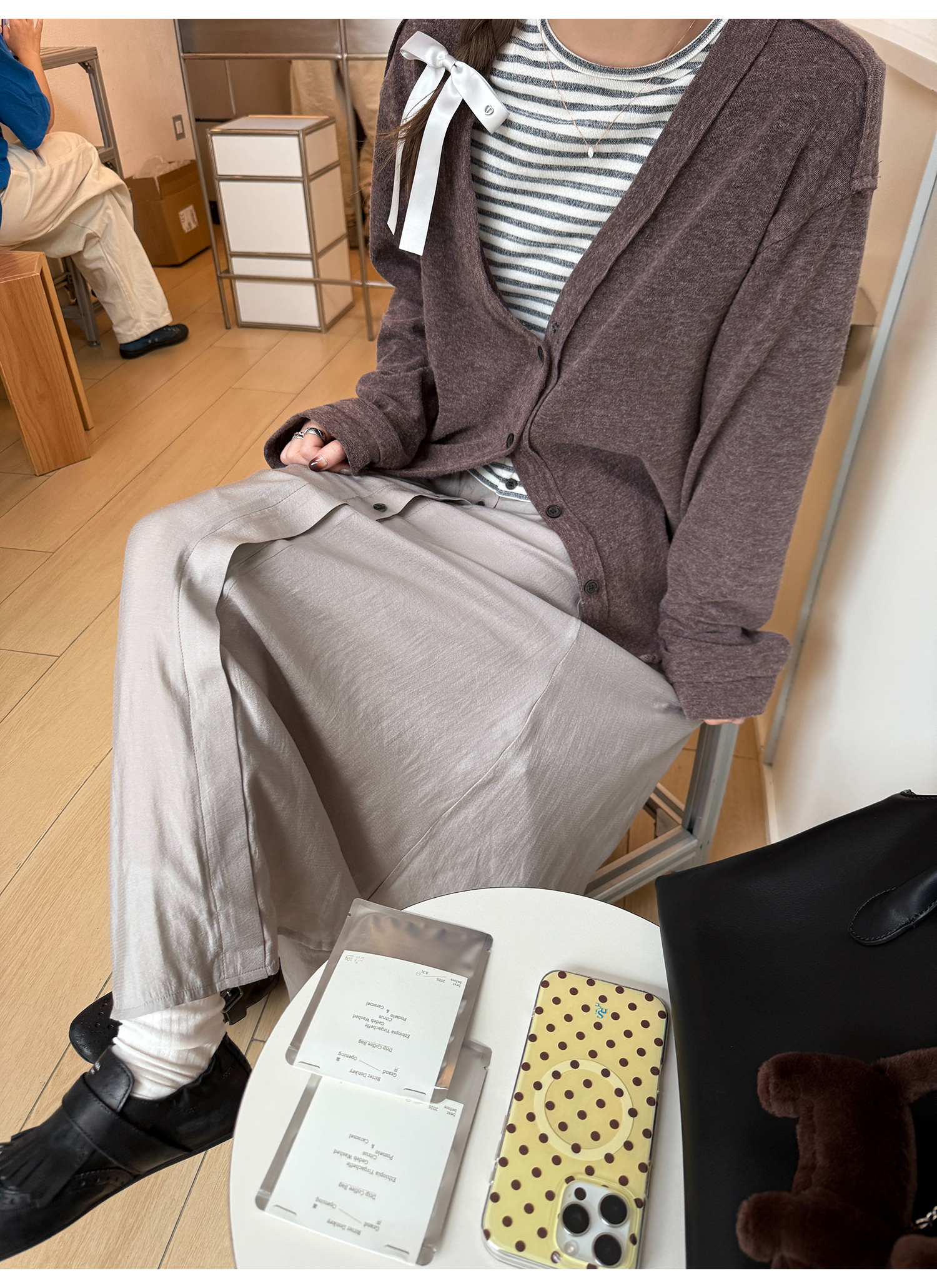 LelyMooch Vネック フェイクウールカーディガン 秋LEM234