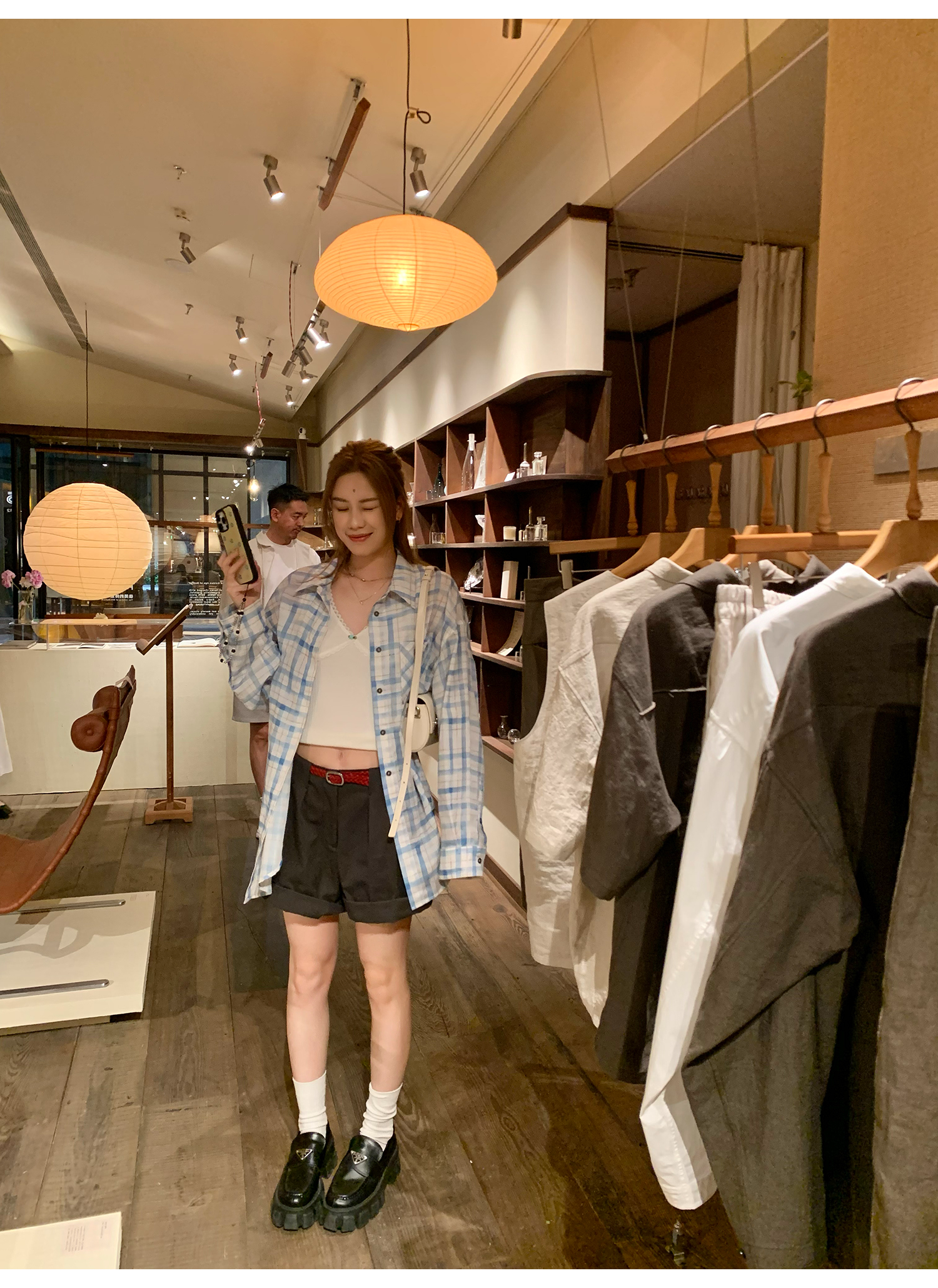 LelyMooch  爽やかチェック リラックス長袖UVシャツ  LEM155