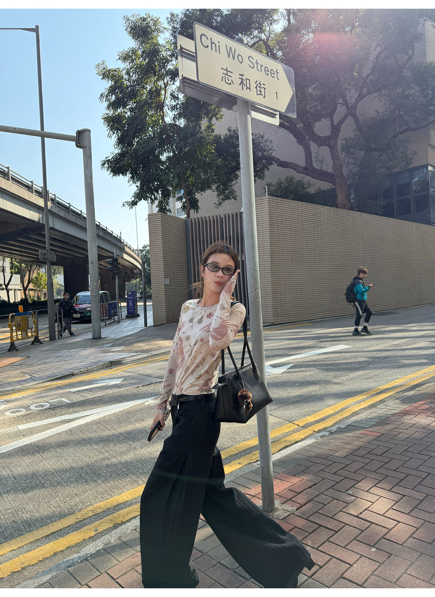 LelyMooch 黒グレー縞柄 すっきりストレートデニム　LEM319