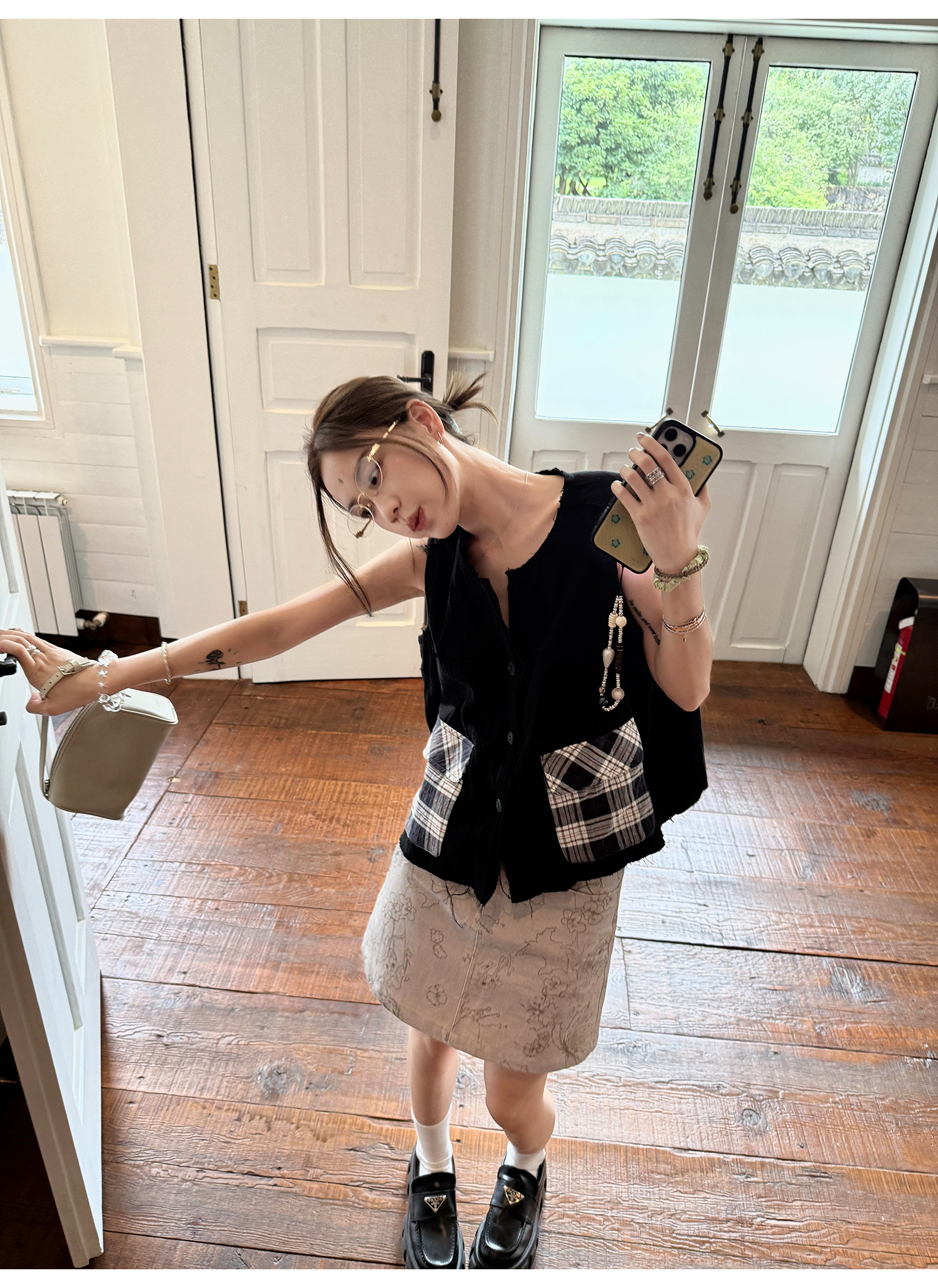 LelyMooch 配色チェック柄ノースリーブベスト  LEM218