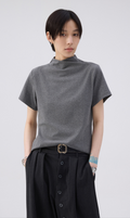 モックネックフレンチスリーブTシャツ  LOM073