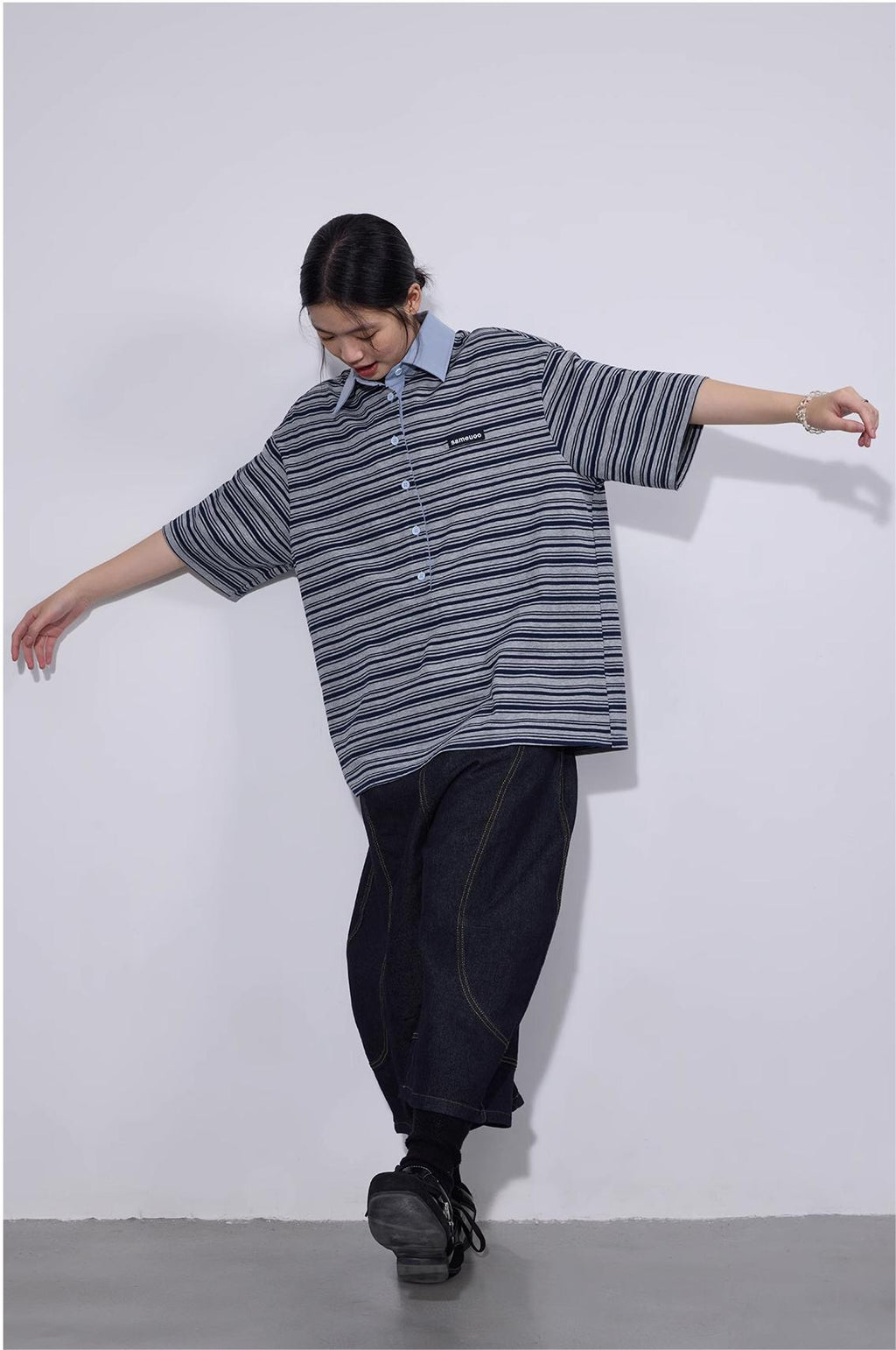 LoomL  ポロカラー ストライプ半袖Tシャツ  LOM016