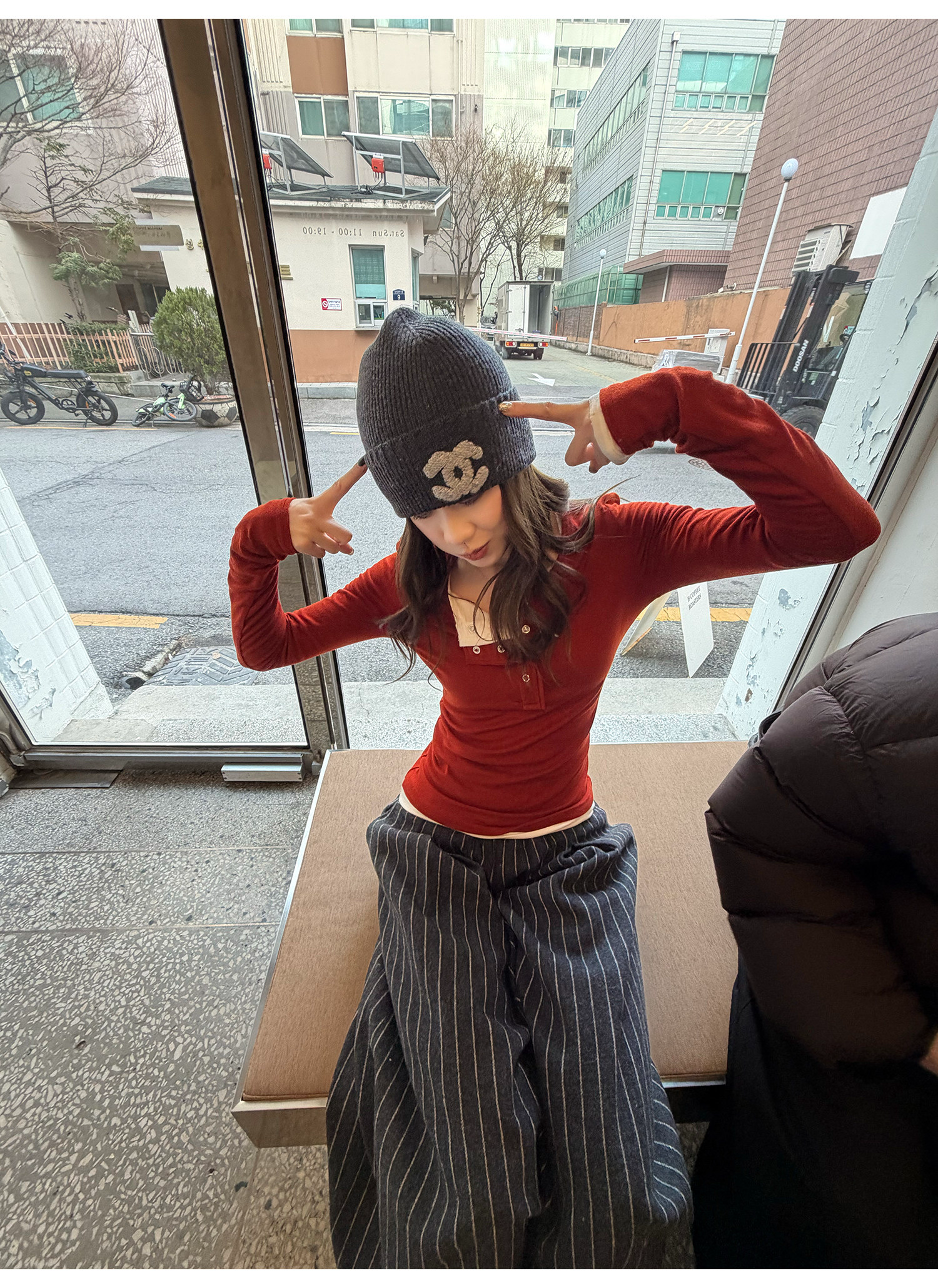 LelyMooch 3色展開 ヘンリーネック ウール混 インナートップス  LEM296