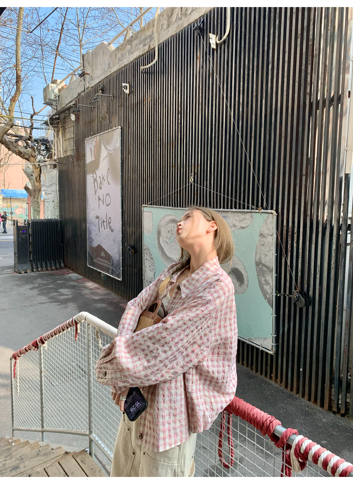 LelyMooch ピンクチェック リネン風　シャツジャケット  LEM119