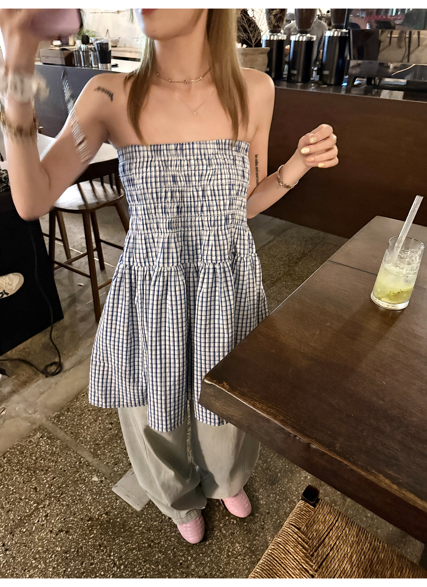 LelyMooch 2WAYギンガム スカート／チューブトップ  LEM176