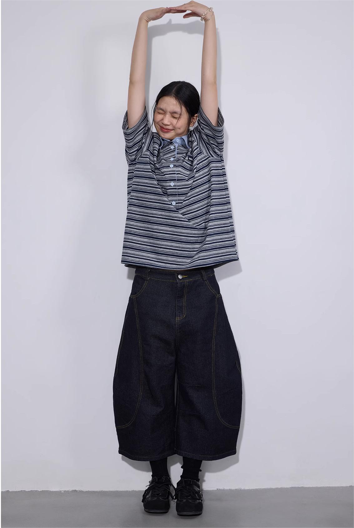 ポロカラー ストライプ半袖Tシャツ  LOM016