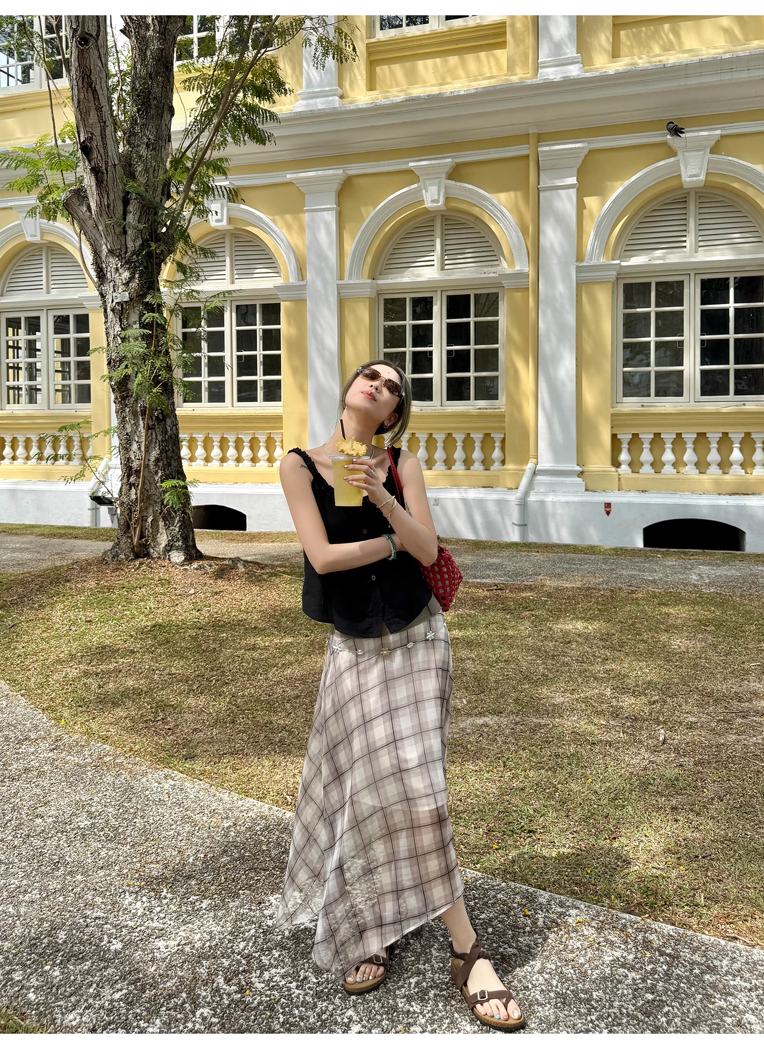 LelyMooch  エレガントフレンチ シフォンチェックスカート  LEM096