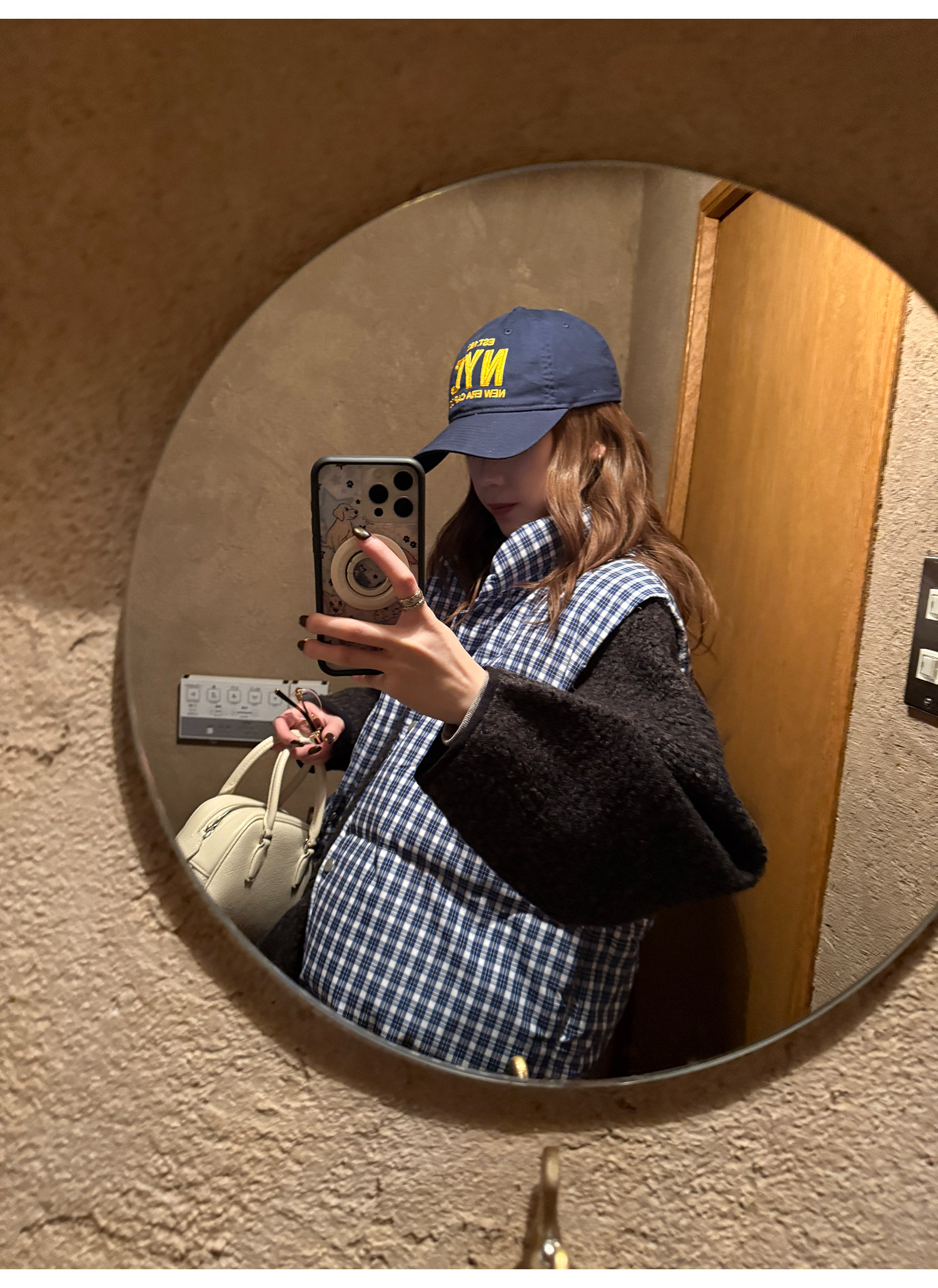 LelyMooch ギンガムチェック スタンドカラー ダウンベスト  LEM291