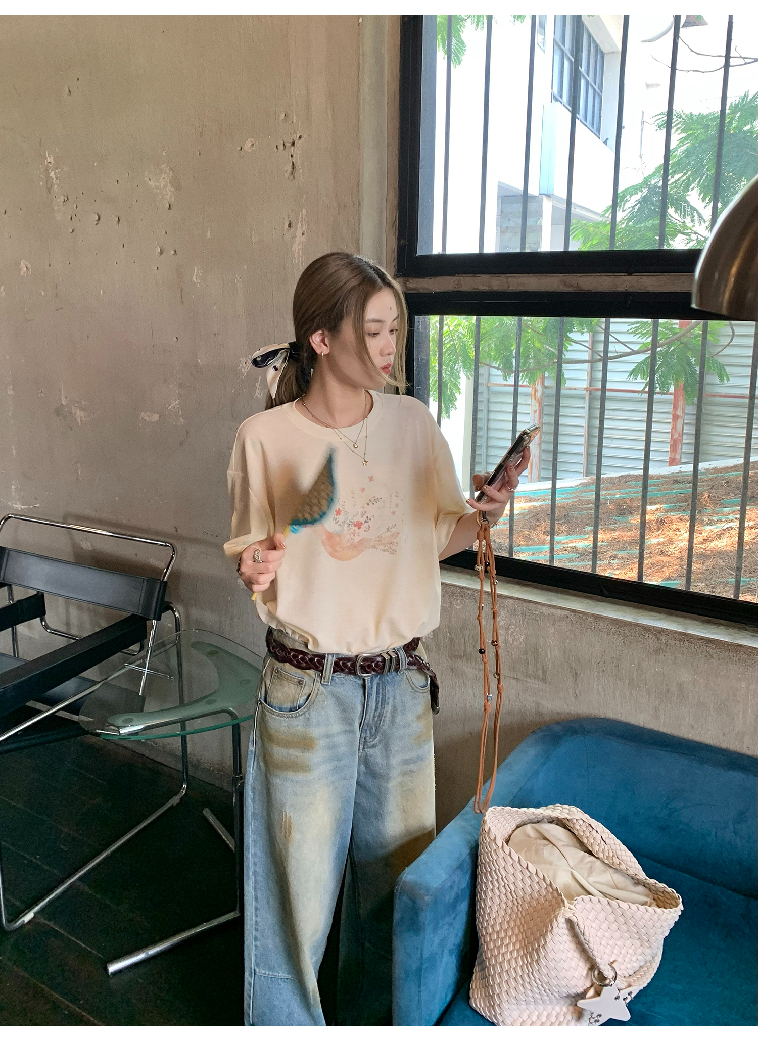 LelyMooch プリント ゆったりシルエット半袖Tシャツ  LEM142