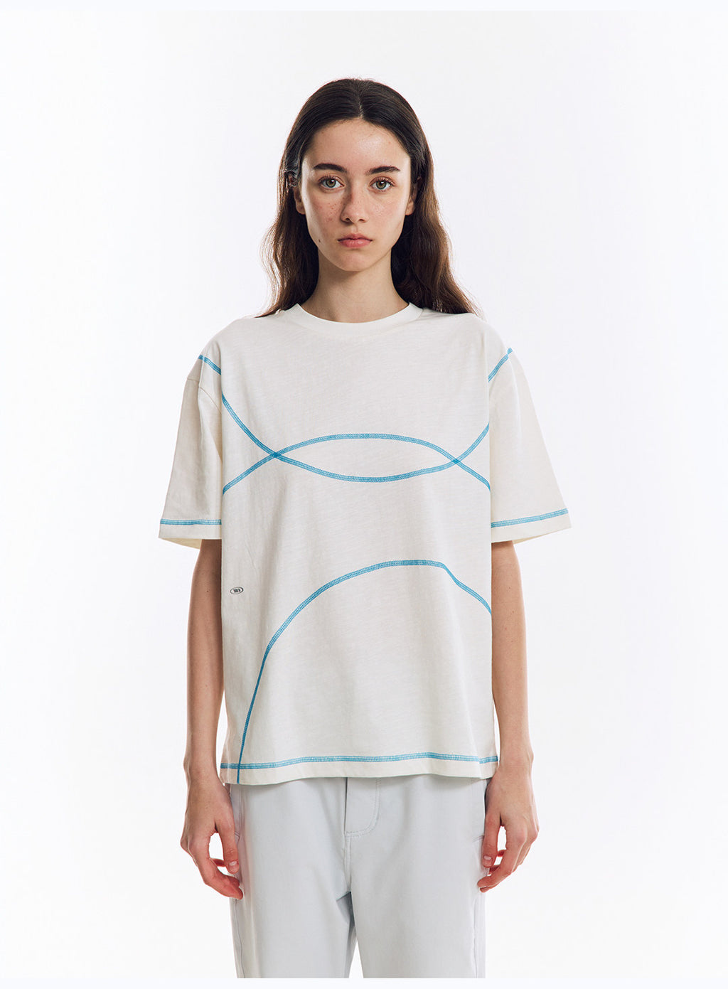 配色ライン半袖Tシャツ  LOM078