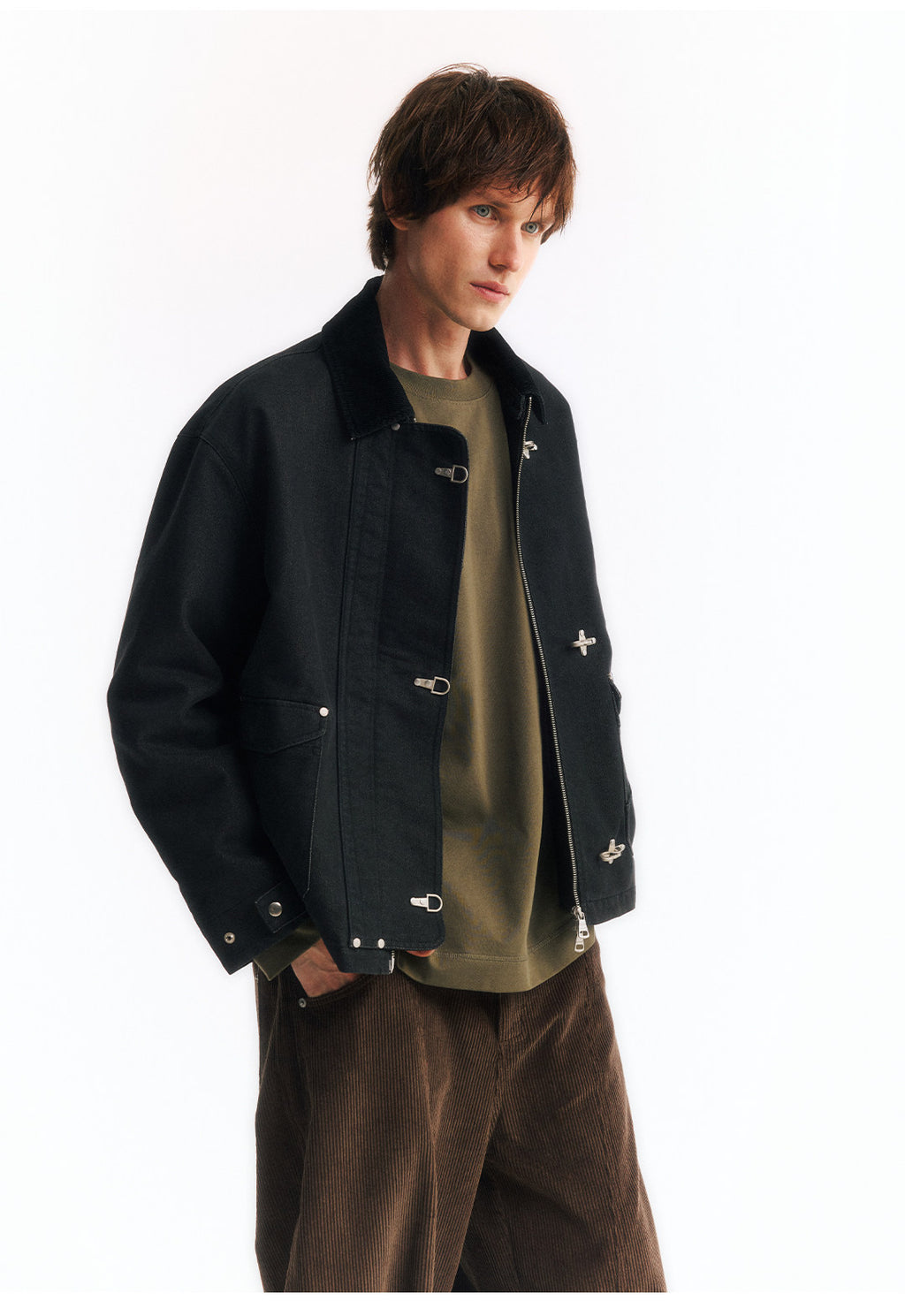 2WAYカラー フライトバックルコーデュロイショートジャケット  LOM045