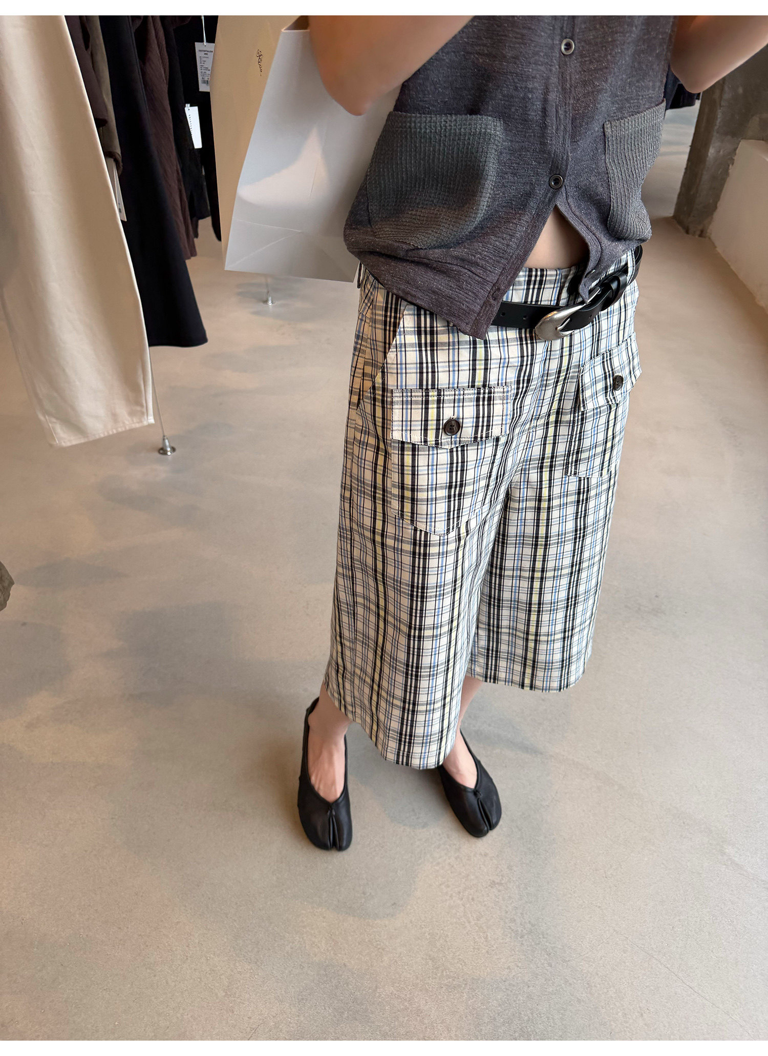 LelyMooch ヴィンテージチェック ハーフカーゴパンツ  LEM375
