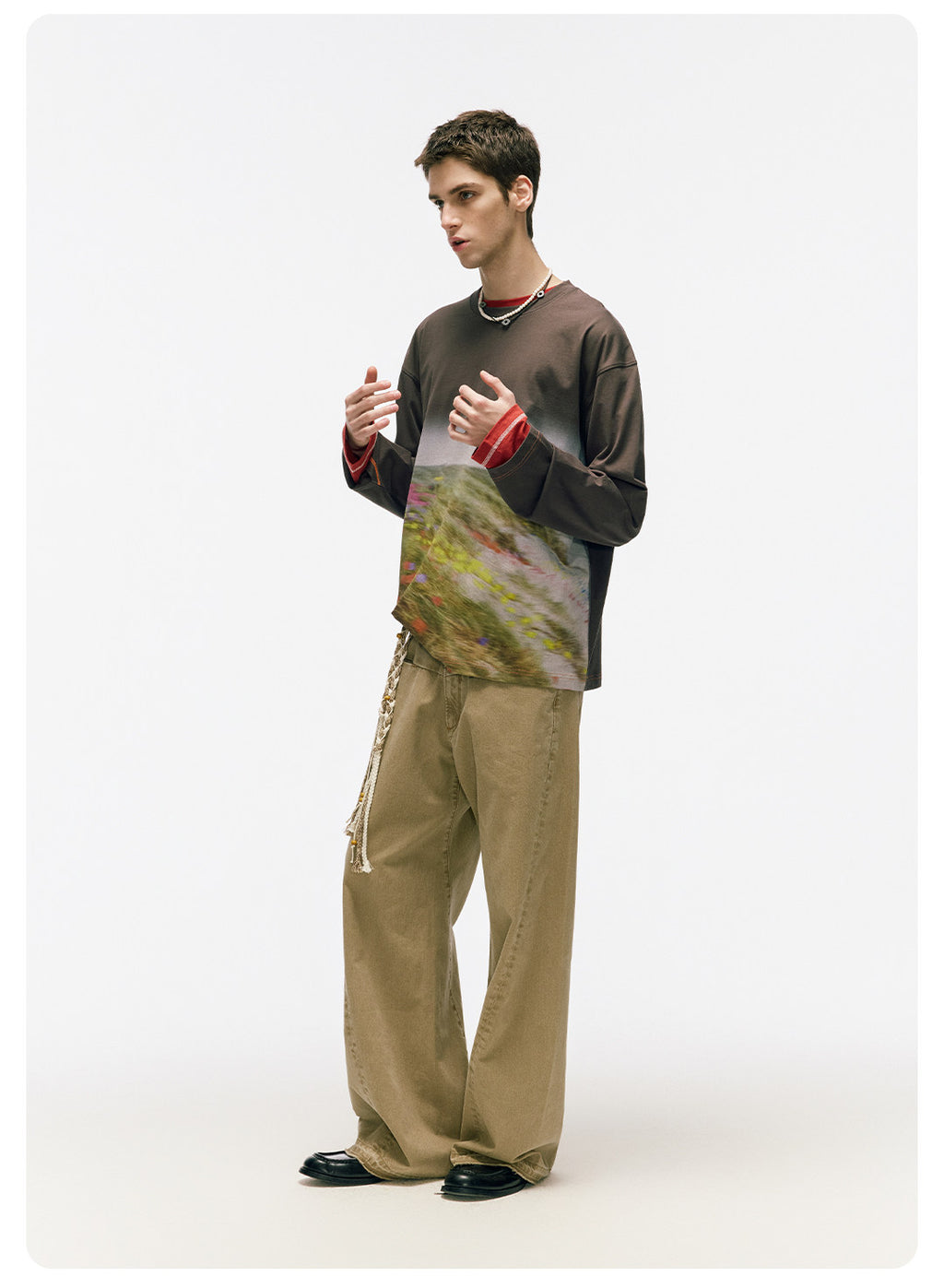 ムラ感デニム 断ち切り仕様 紐プレゼント イージーワイドパンツ LOM041