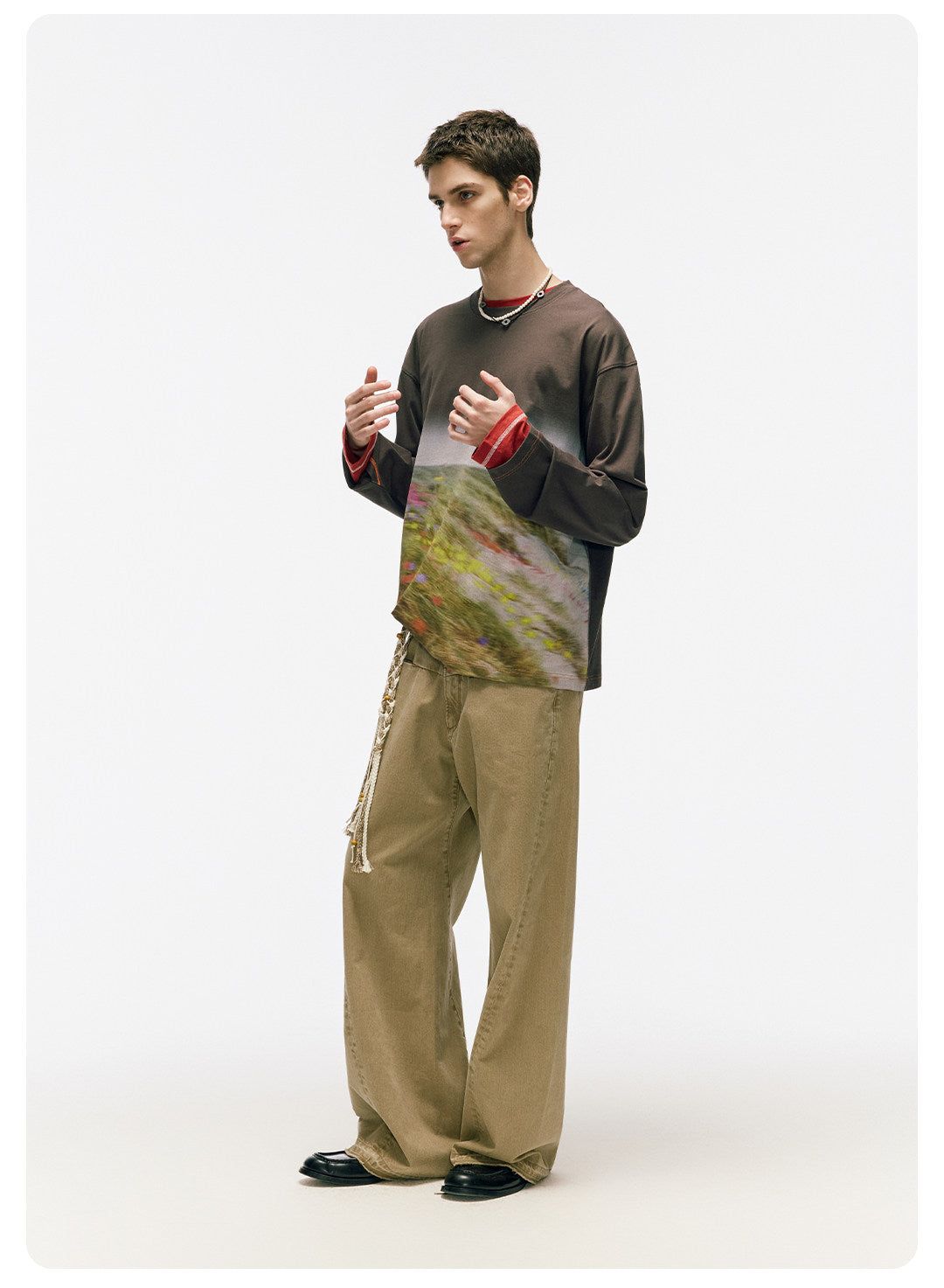 ムラ感デニム 断ち切り仕様 紐プレゼント イージーワイドパンツ LOM041