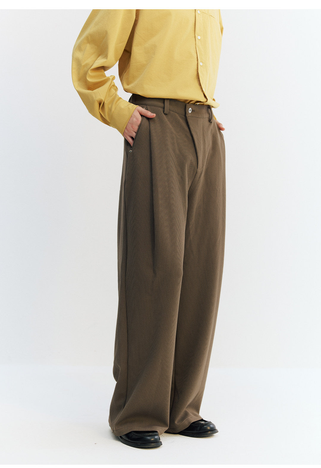 リヨセル混　不規則前立て ワイドパンツ LOM046