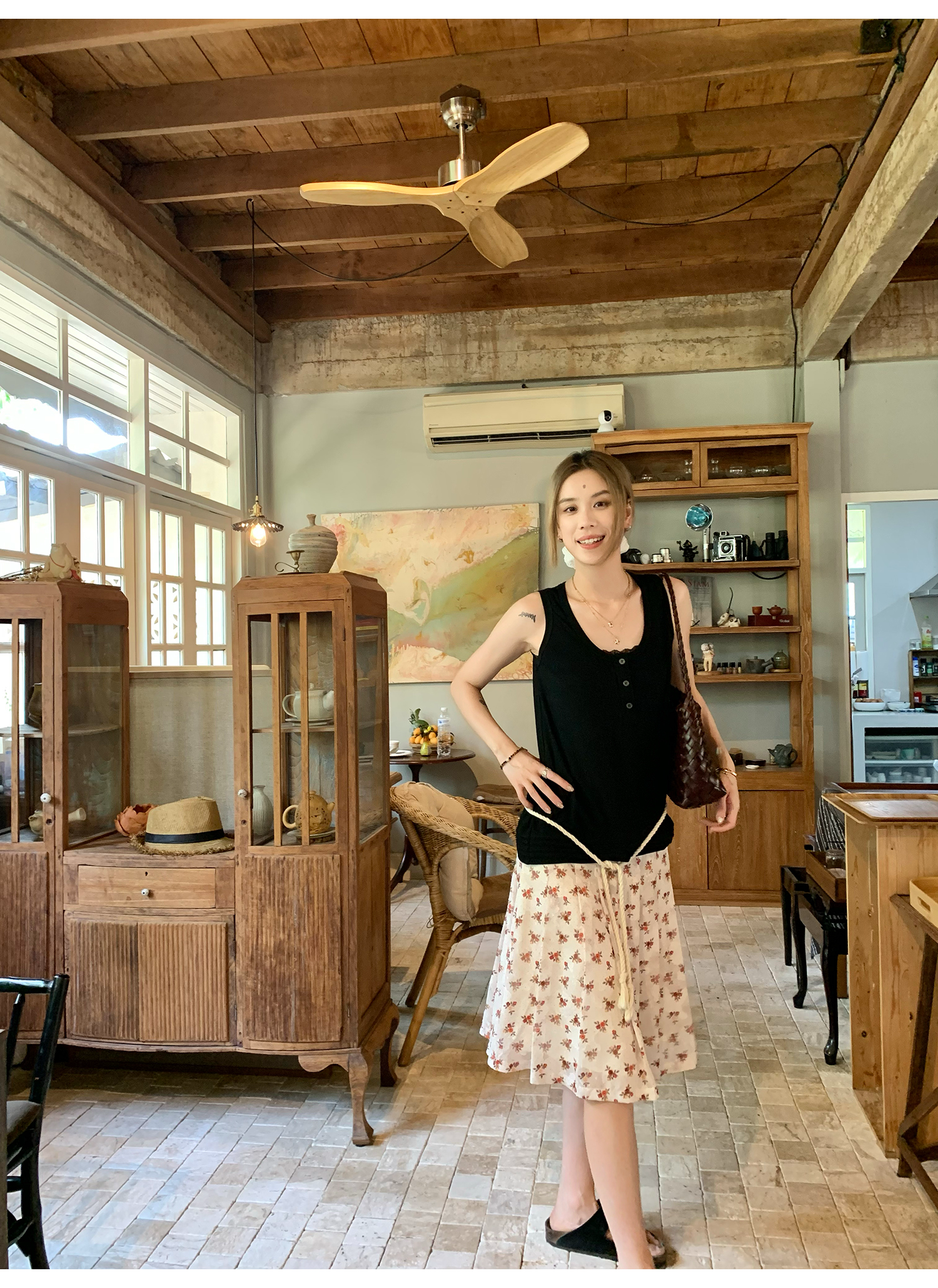 LelyMooch  レトロ小花柄プリーツシフォンスカート  LEM143