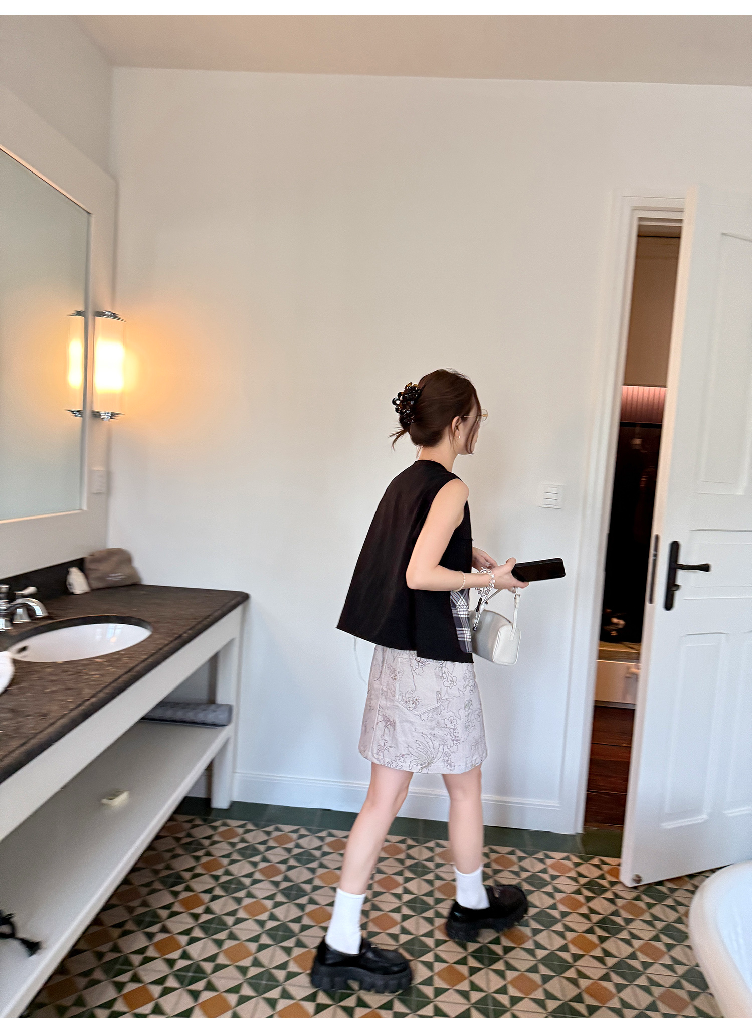 LelyMooch 配色チェック柄ノースリーブベスト  LEM218