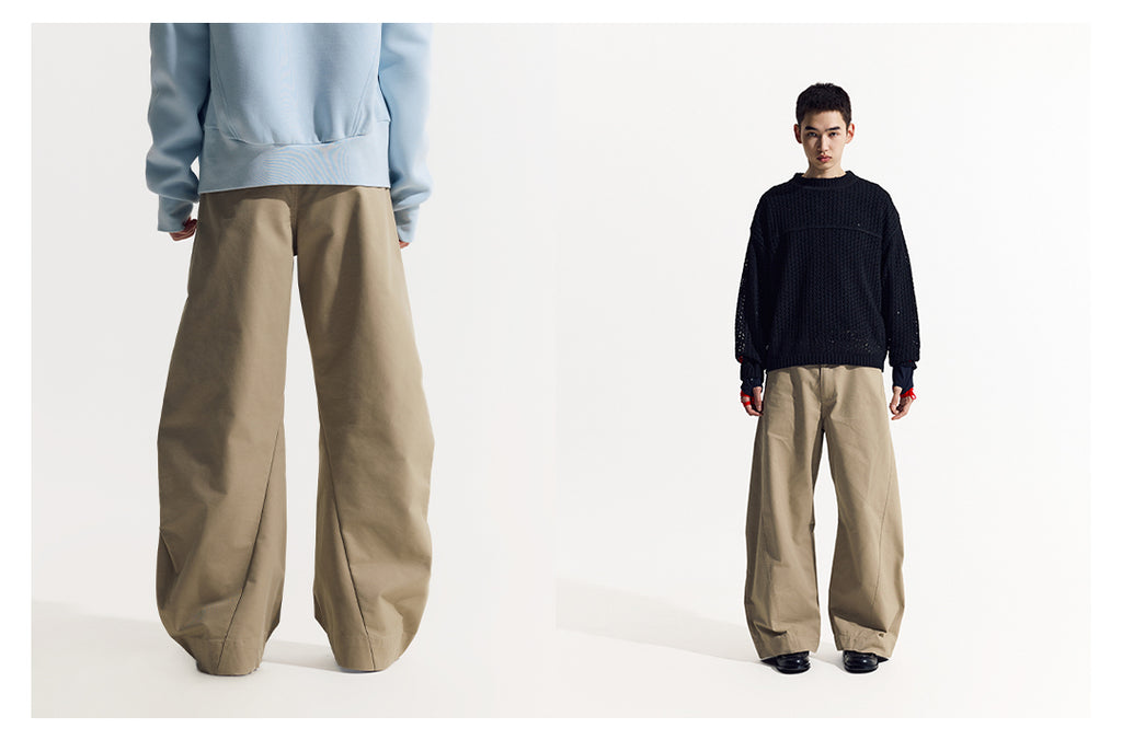 立体カーブドライン × ワイドシルエット構造タックデザインパンツ LOM030