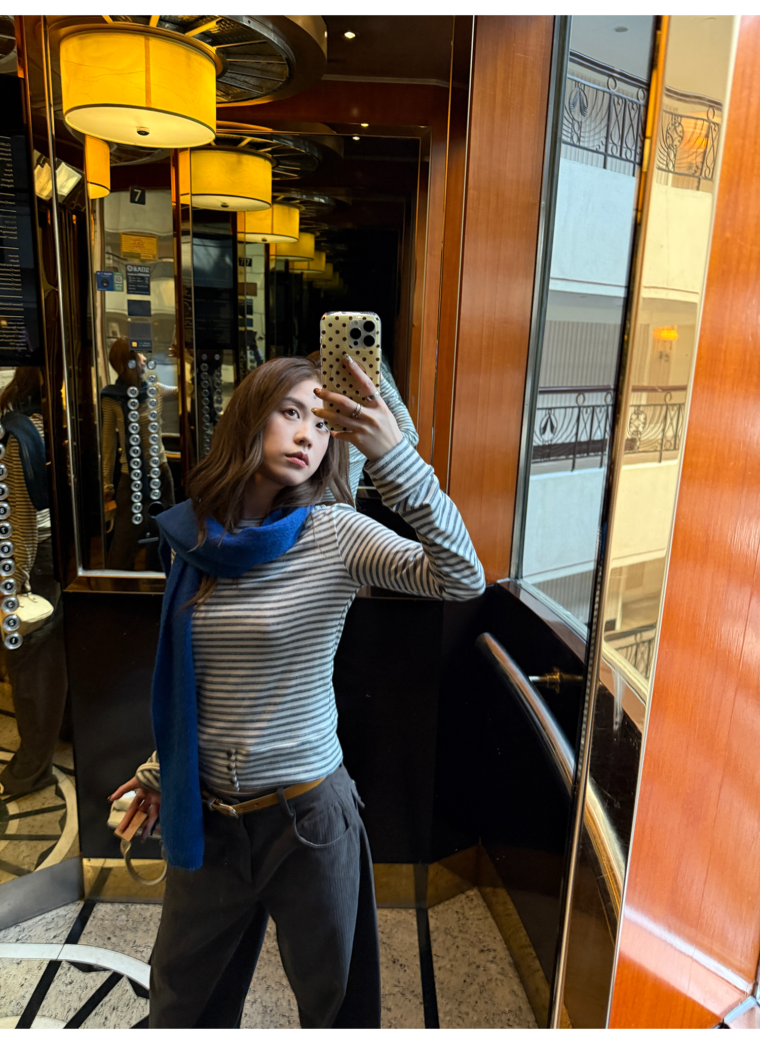 LelyMooch ふんわりグレーボーダーニット  LEM240