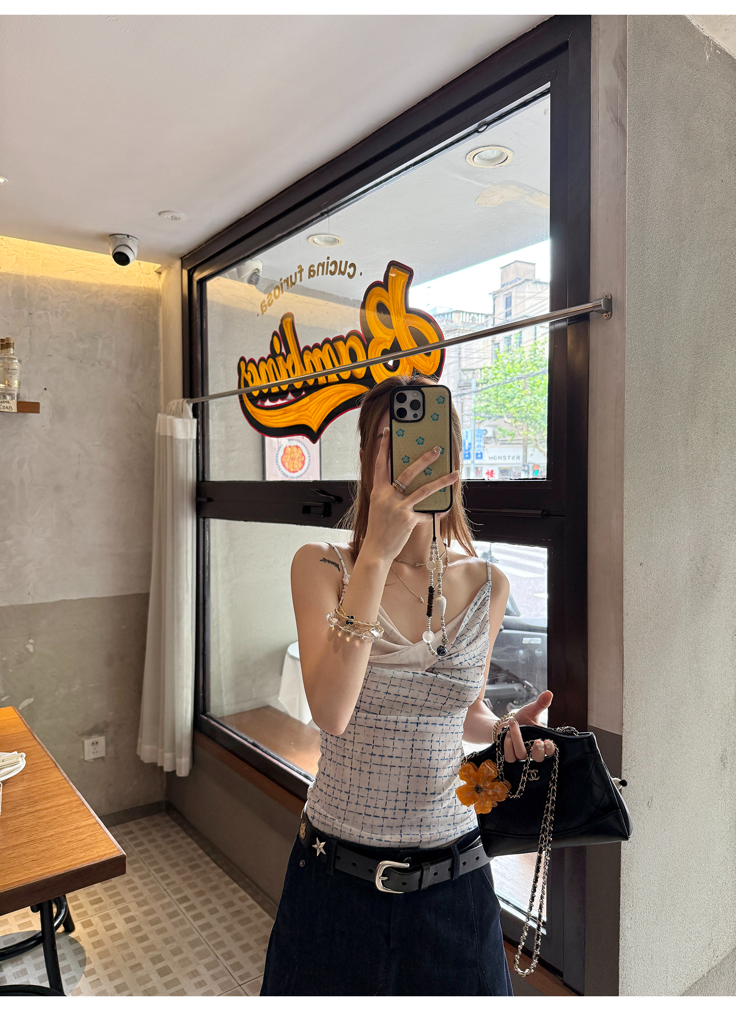 LelyMooch チェック柄 ドレープキャミトップス  LEM191