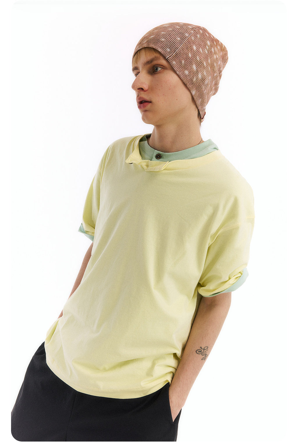 ヘンリーネック 半袖Tシャツ隠しポケット付き  LOM065