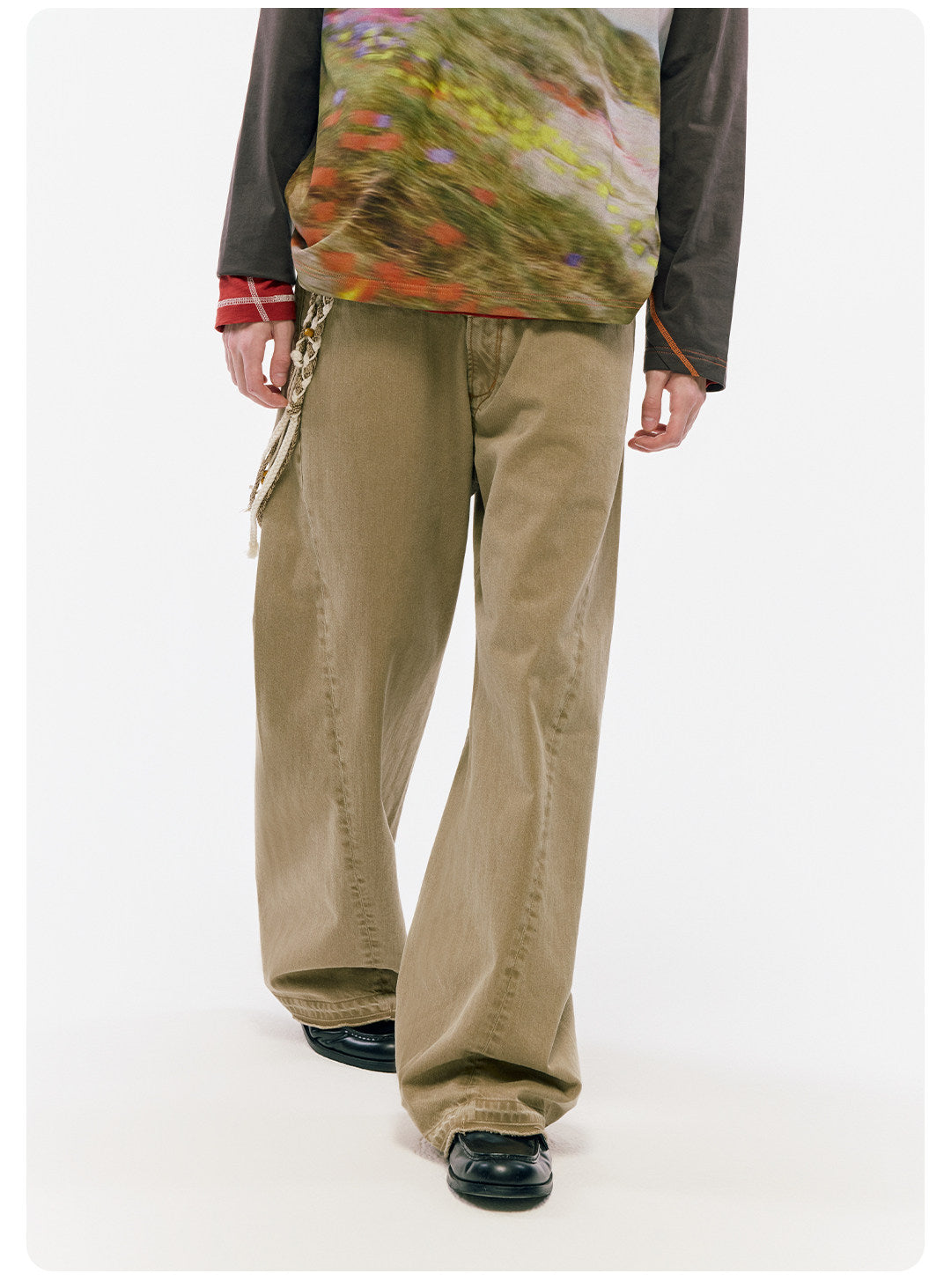 ムラ感デニム 断ち切り仕様 紐プレゼント イージーワイドパンツ LOM041